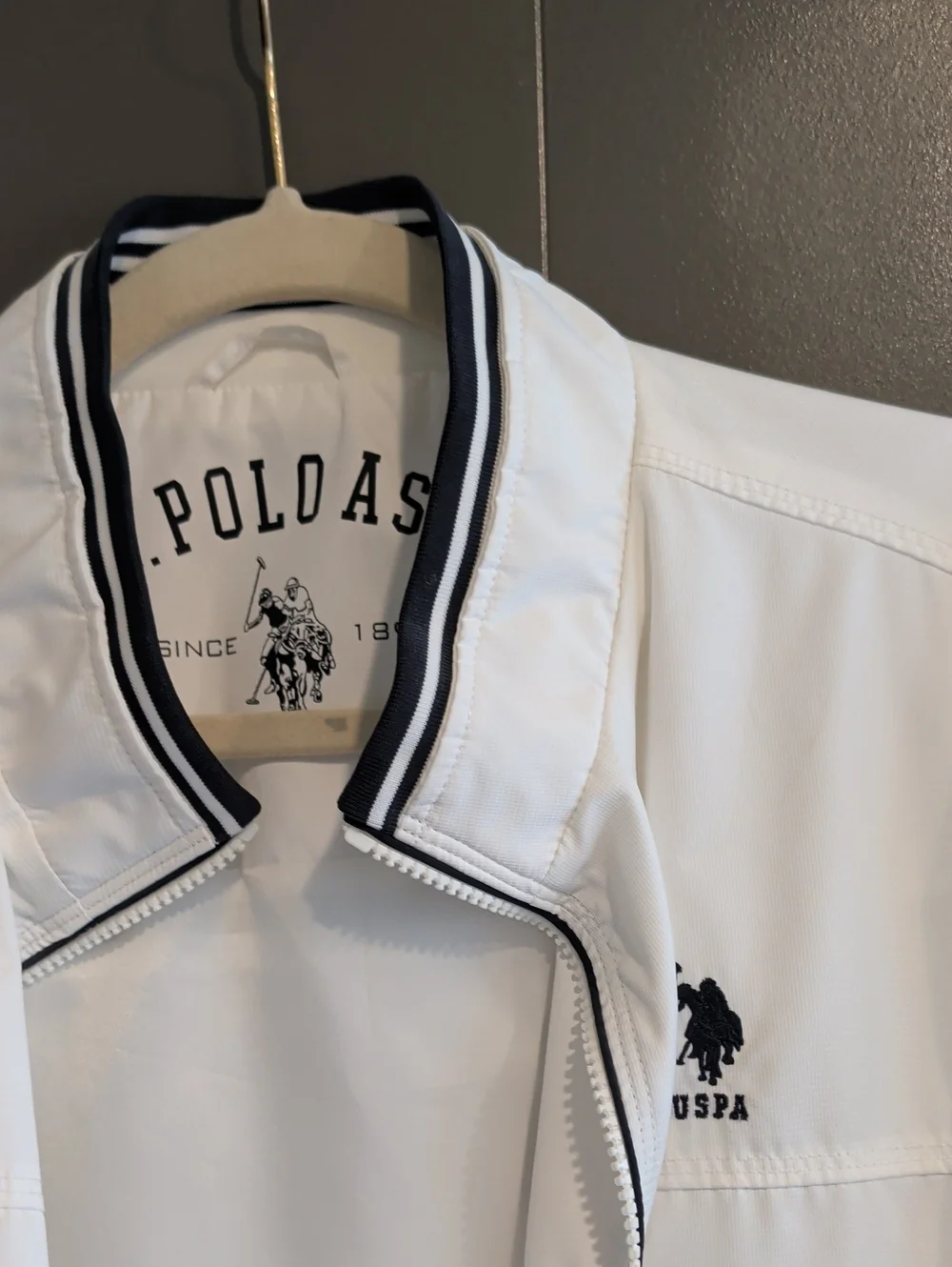 U.S. Polo Assn. White Bomber Jacket with Navy Trim